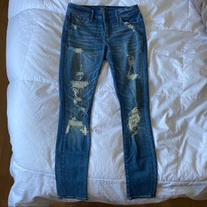 A&F Low Rise Super Skinny Destroyed Jeans